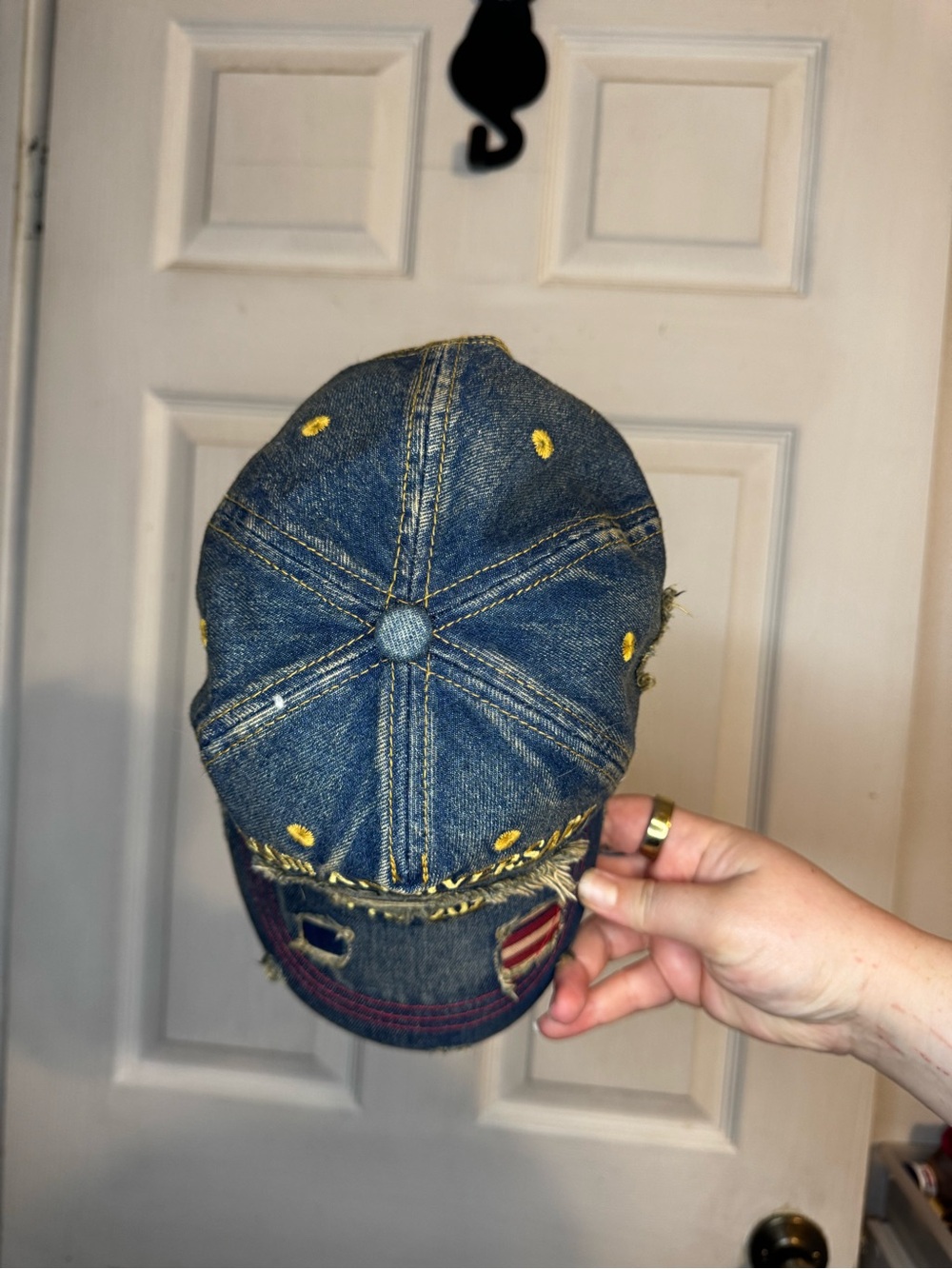 Distressed Denim 250th Anniversary Baseball Cap - Blue with Flag Patch - Picture 2 of 6